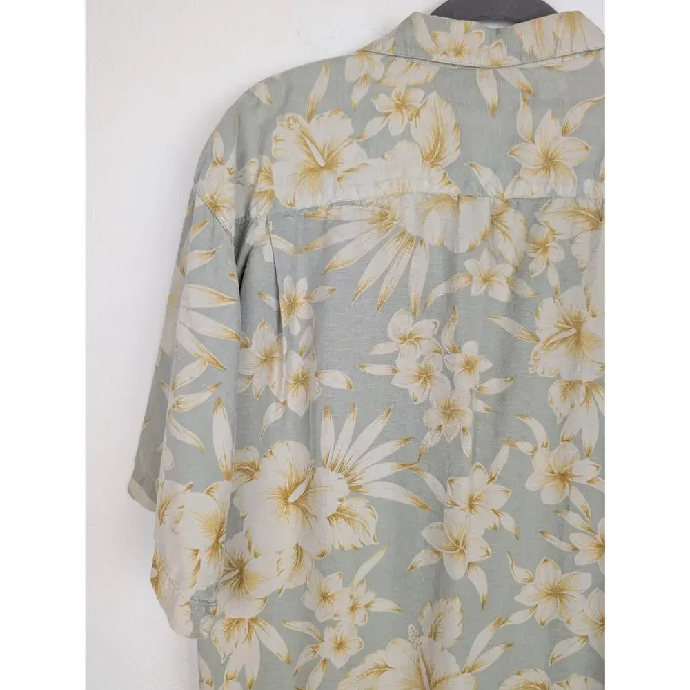 Tommy Bahama Hawaiian Shirt Camp Floral Silk Summer Vacation Green Yellow Size L - Picture 5 of 12